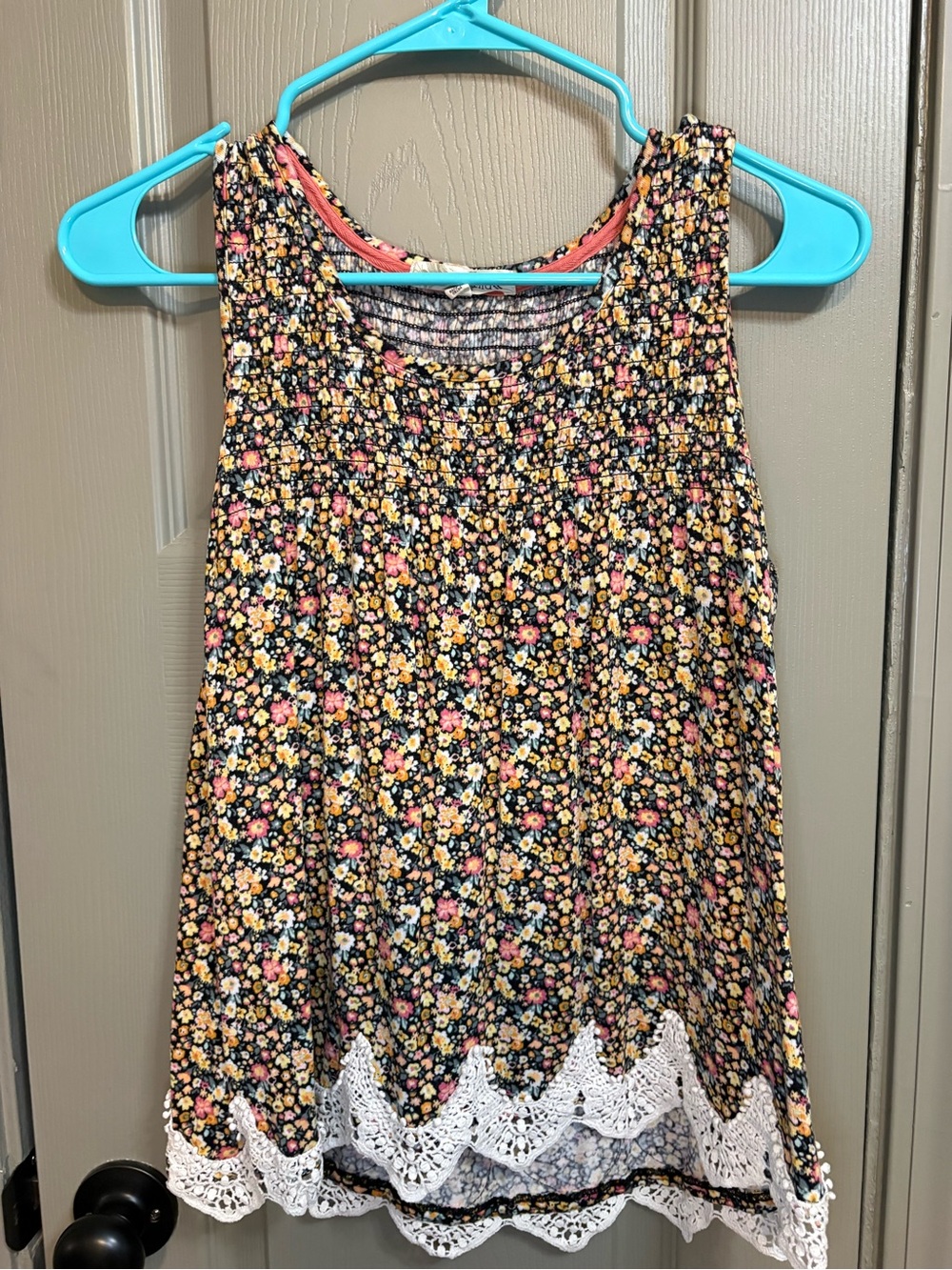 Rewind Black Floral Tank with Pink and Yellow Accents